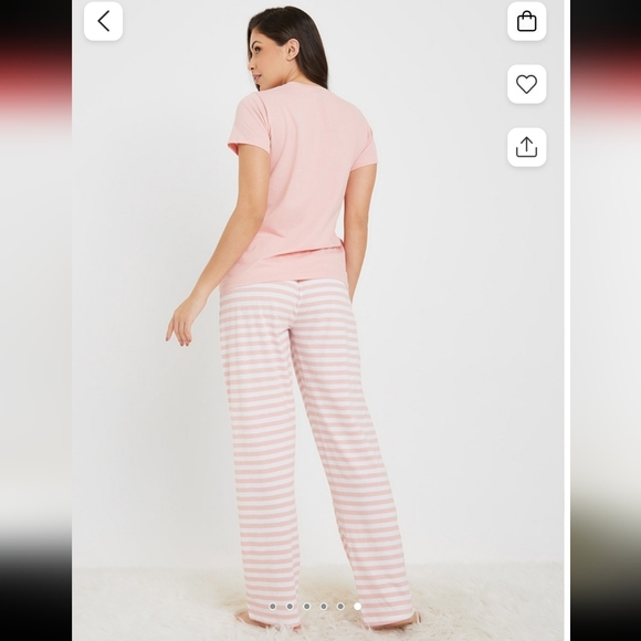 Lightweight Light Pink & White Striped Women's Sleepwear Set With Pockets - Picture 4 of 8